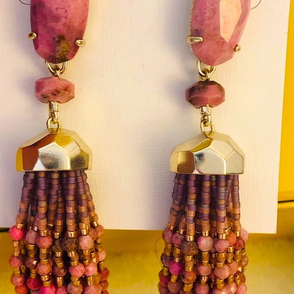 NWT Kendra Scott RARE & Retired Dove Earrings Pink Rhodonite Yellow Gold Amazing - Picture 9 of 11
